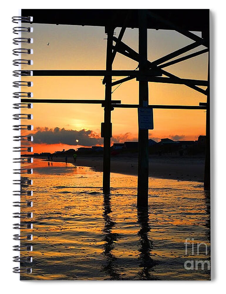 Sunset Spiral Notebook featuring the photograph Oak Island Pier Sunset by Amy Lucid