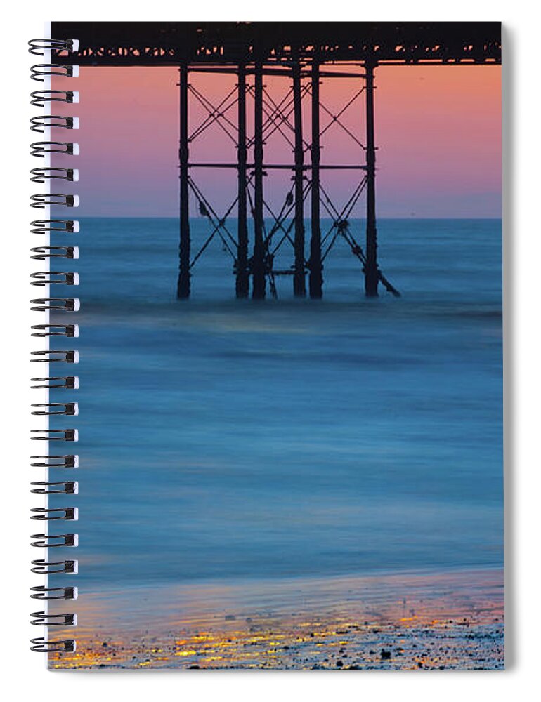 Pier Spiral Notebook featuring the photograph Pier Supports at Sunset i by Helen Jackson