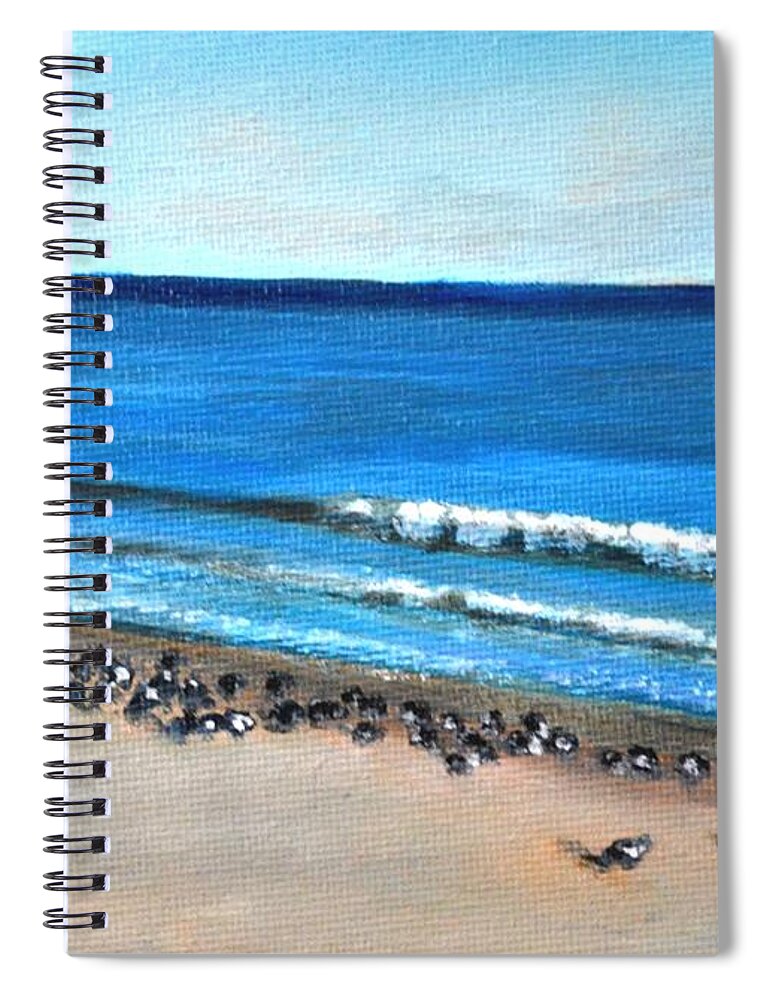 Pigeon Spiral Notebook featuring the painting Pigeon Picnic by Laurie Morgan
