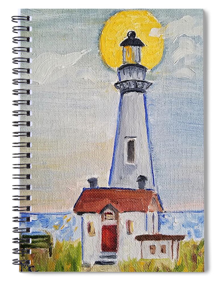 Lighthouse Spiral Notebook featuring the painting Pigeon Point Lighthouse by Mary Capriole