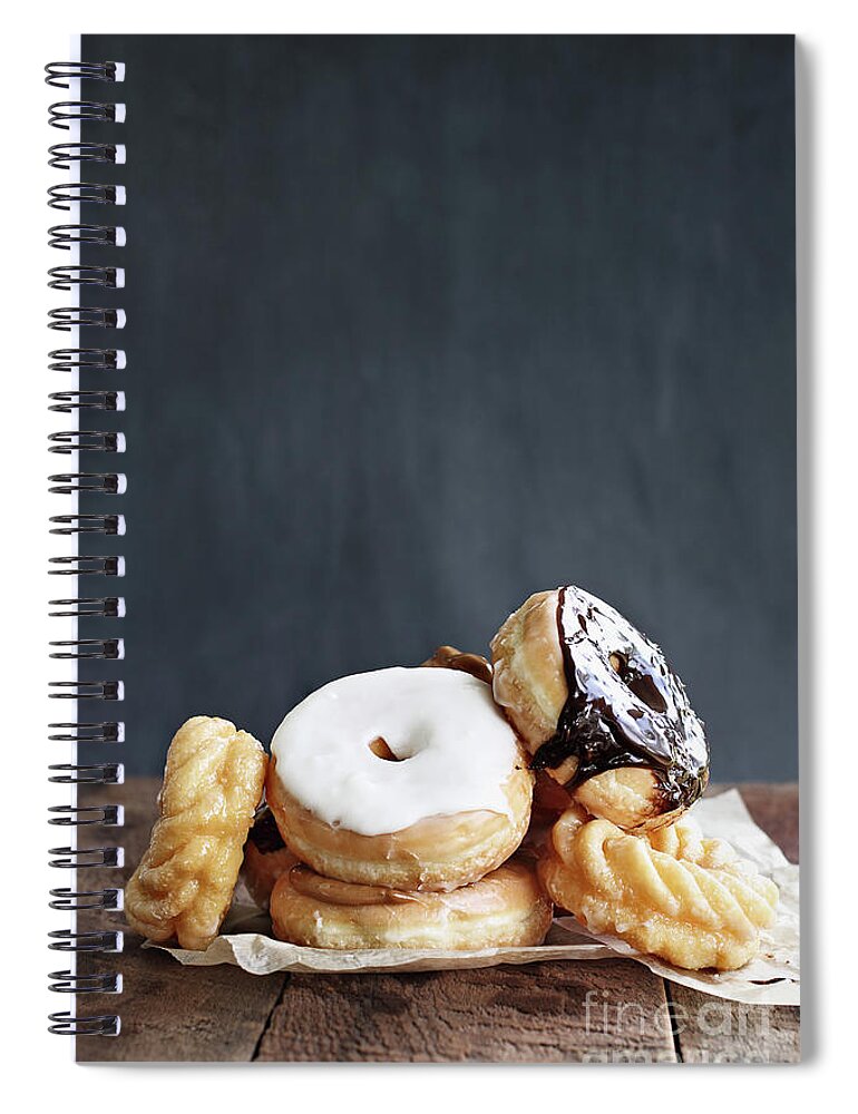 Food Spiral Notebook featuring the photograph Pile of Donuts by Stephanie Frey