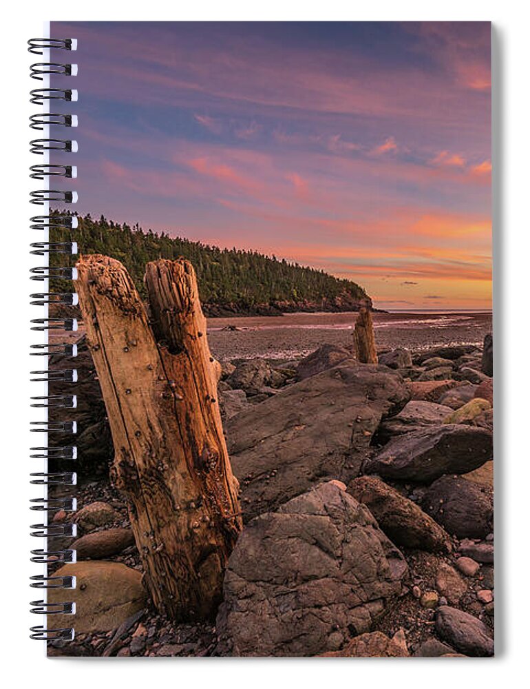 Bay Of Fundy Spiral Notebook featuring the photograph Pilings at Point Wolfe by Tracy Munson
