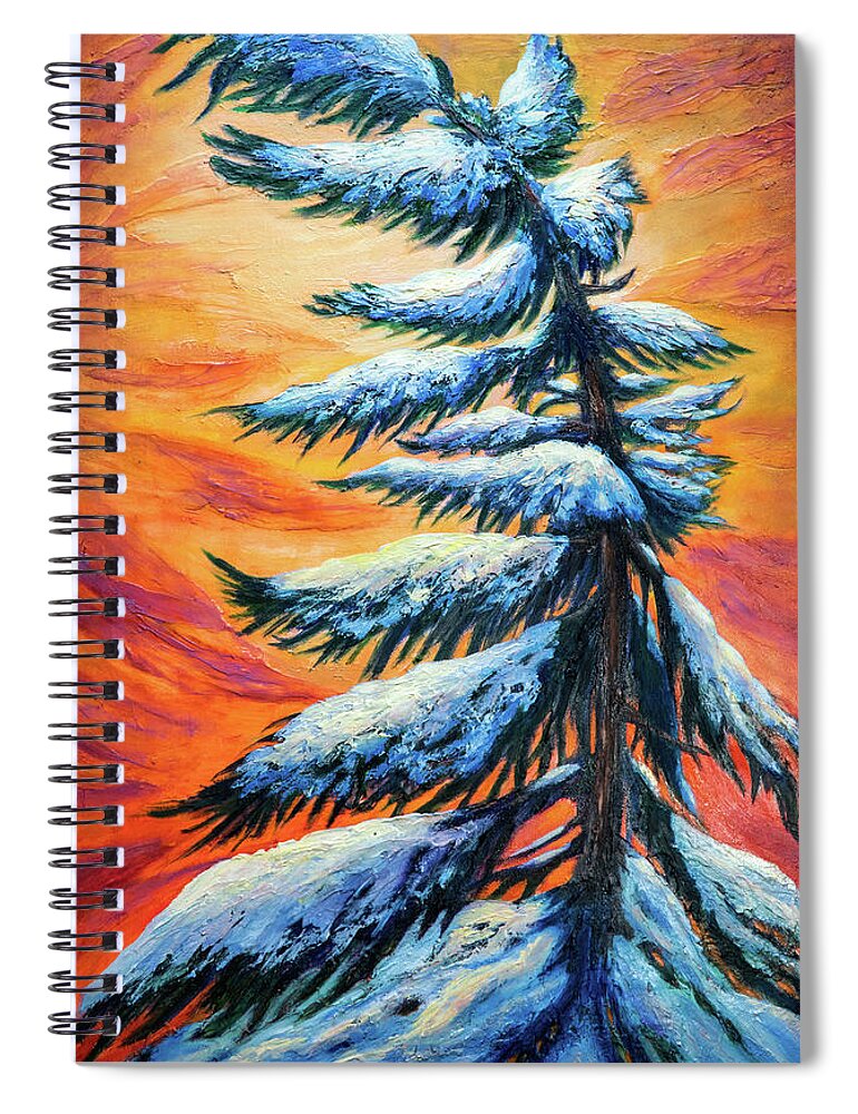 Pine Tree Winter Portrait Spiral Notebook featuring the painting Pine tree Winter portrait by Lilia S