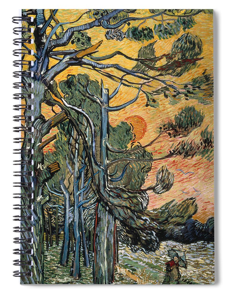 Pine Trees At Sunset Spiral Notebook featuring the painting Pine Trees at Sunset by Vincent van Gogh