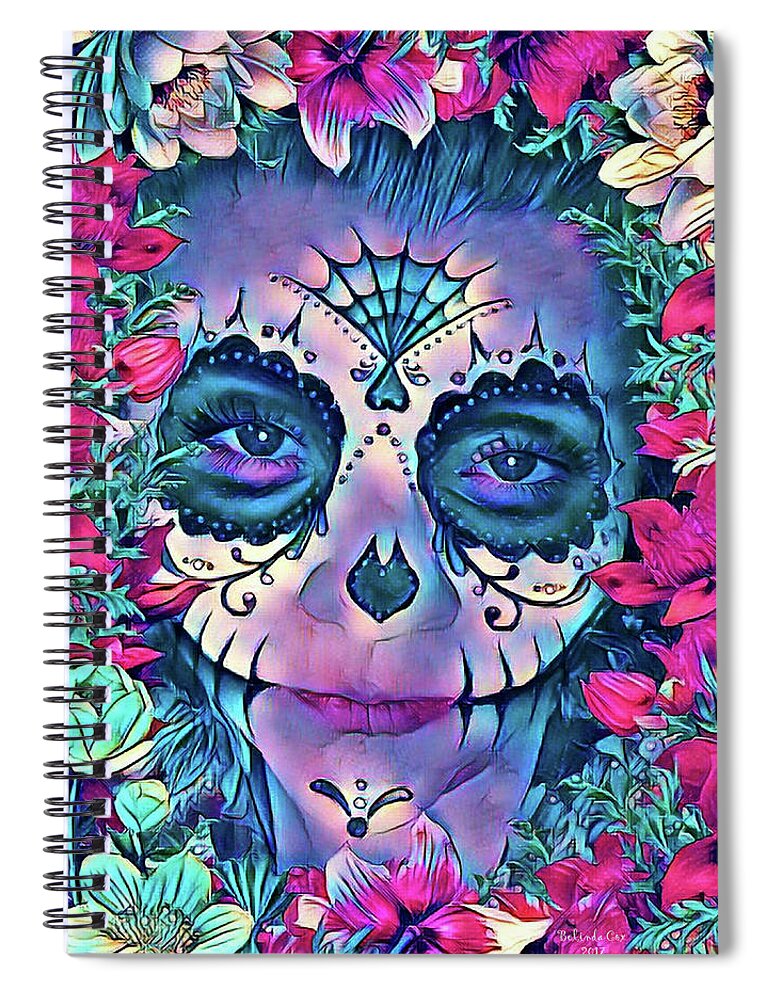 Digital Art Spiral Notebook featuring the digital art Pink and Blue Skelton Face by Artful Oasis