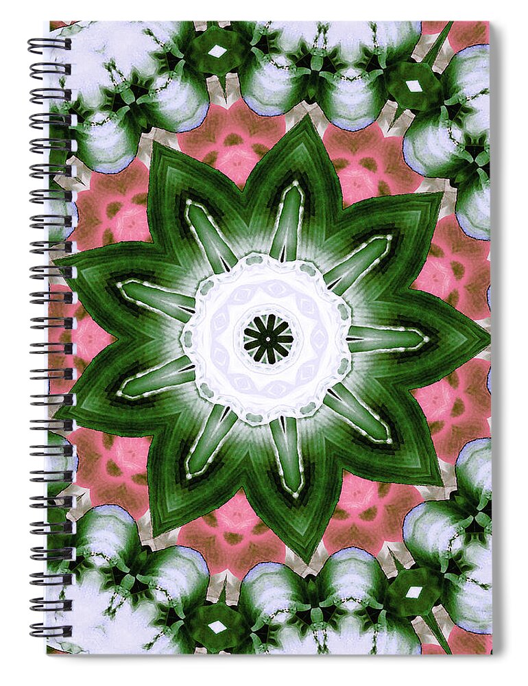 Floral Spiral Notebook featuring the digital art Pink and Green Floral by Shawna Rowe