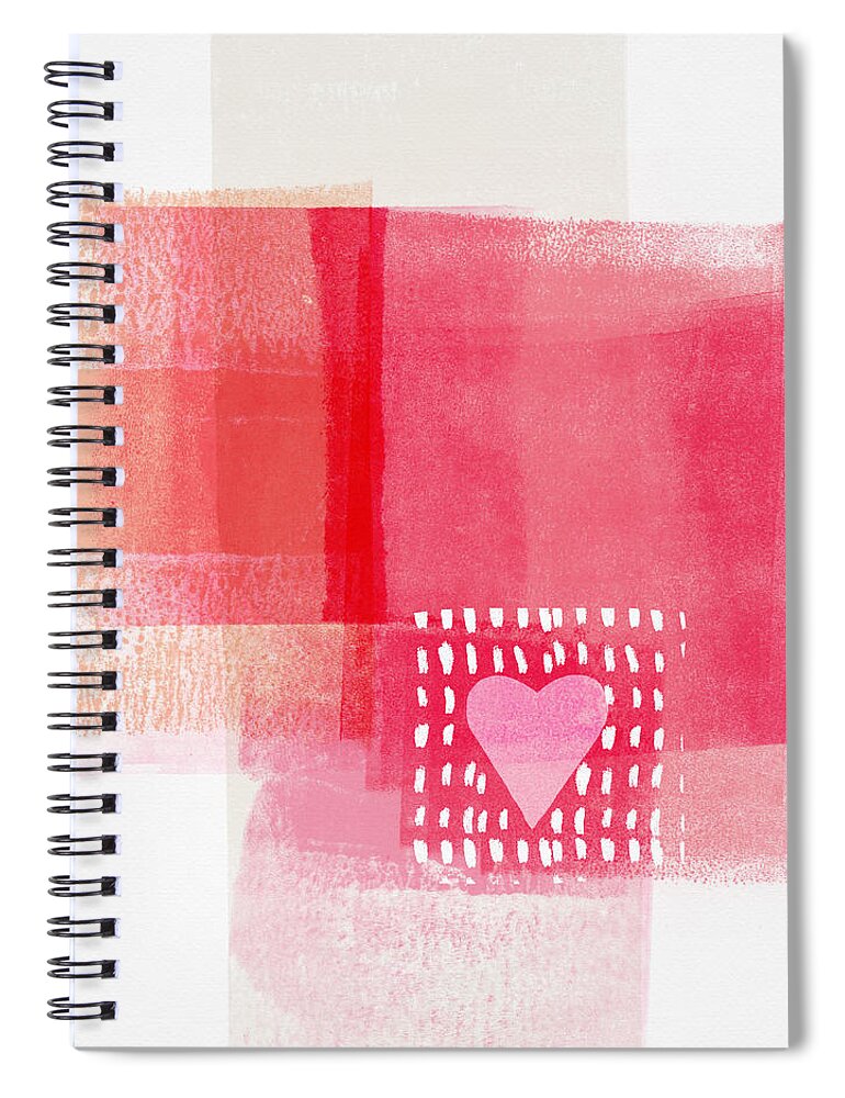 Heart Spiral Notebook featuring the mixed media Pink and White Minimal Heart- Art by Linda Woods by Linda Woods
