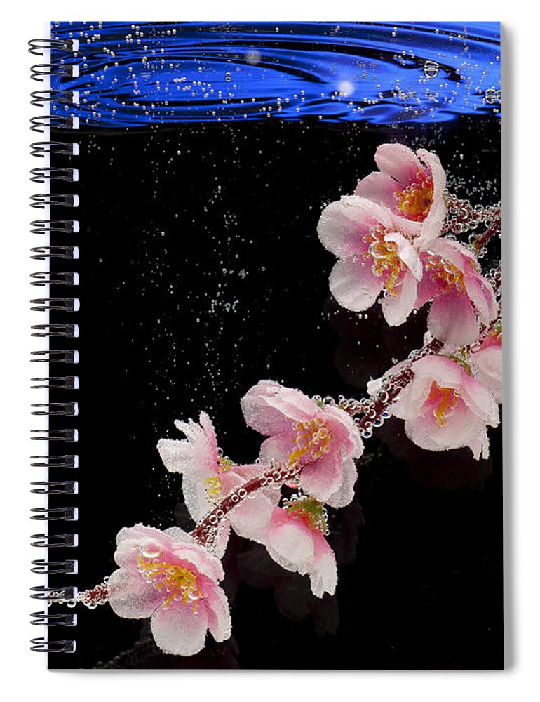 Water Spiral Notebook featuring the photograph Pink Blossom in Water with Bubbles by Dmitry Soloviev