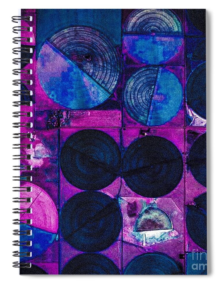 Abstract|painting|blues|pinks|squares|tesla| Spiral Notebook featuring the painting Pink Blue Circles and Squares by Jennifer Lake