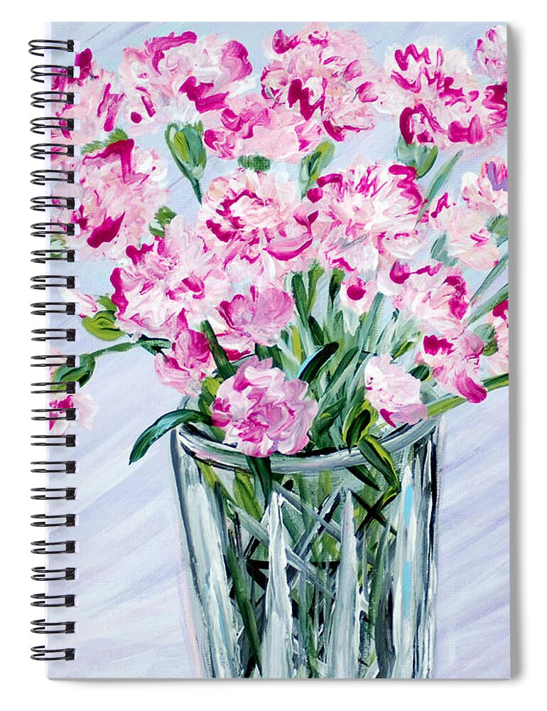 Best Buy Art Spiral Notebook featuring the painting Pink Carnations in a Vase. For sale by Oksana Semenchenko