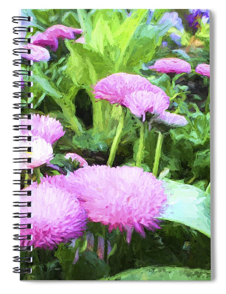Painterly Spiral Notebook featuring the photograph Pink Chrysanthemums in Monets Garden by David Smith