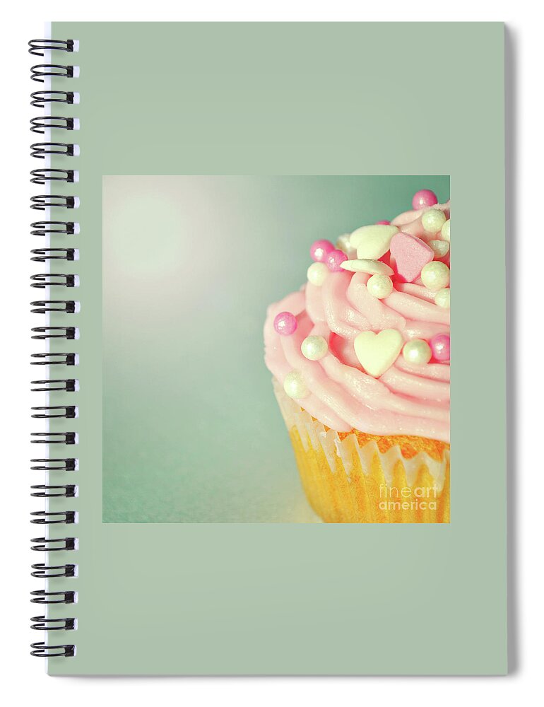 Cupcake Spiral Notebook featuring the photograph Pink Cupcake with Lovehearts by Lyn Randle