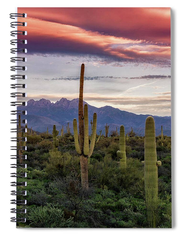 Sunset Spiral Notebook featuring the photograph Pink Four Peaks Sunset by Saija Lehtonen