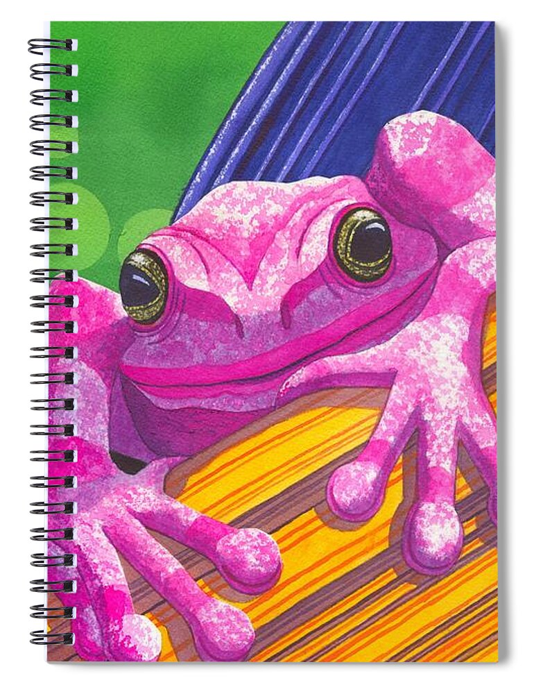 Frog Spiral Notebook featuring the painting Pink Frog by Catherine G McElroy
