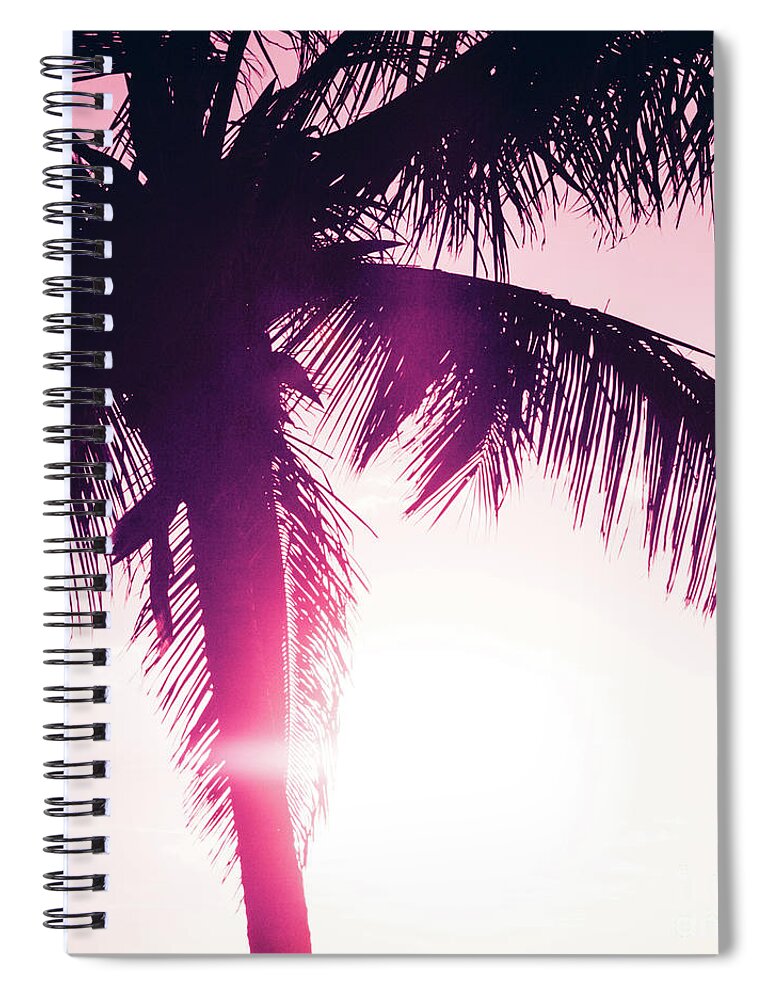 Pink Spiral Notebook featuring the photograph Pink Palm Tree Silhouettes Kihei Tropical Nights by Sharon Mau