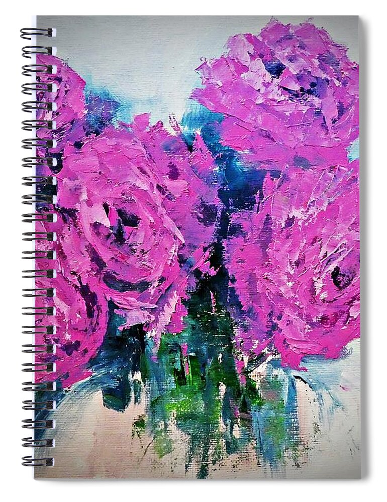 Rose Spiral Notebook featuring the painting Pink Roses by Amalia Suruceanu