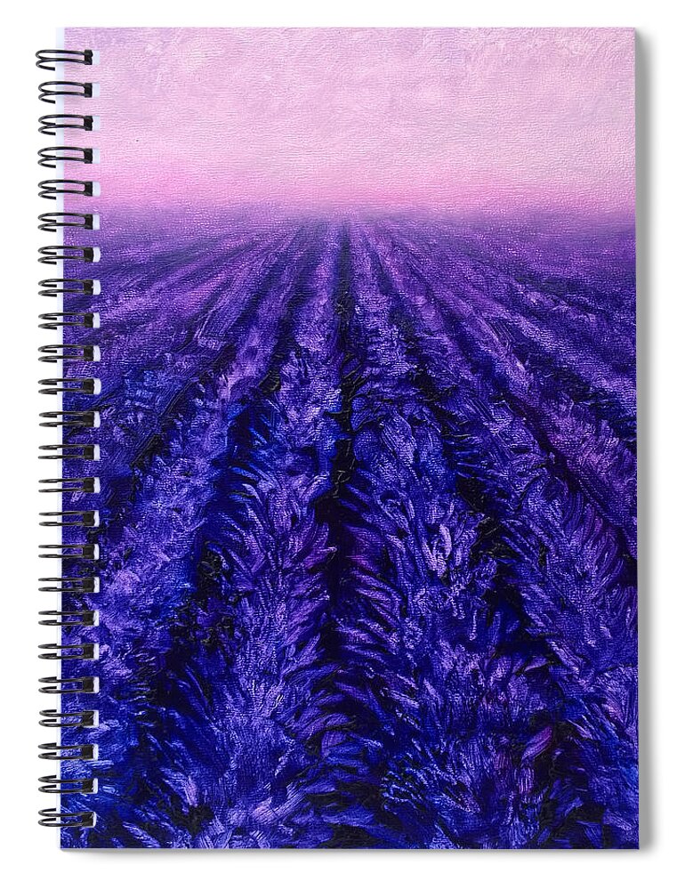 Lavender Decor Spiral Notebook featuring the painting Abstract Lavender Field Landscape - Contemporary Landscape Painting - Amethyst Purple Color Block by K Whitworth