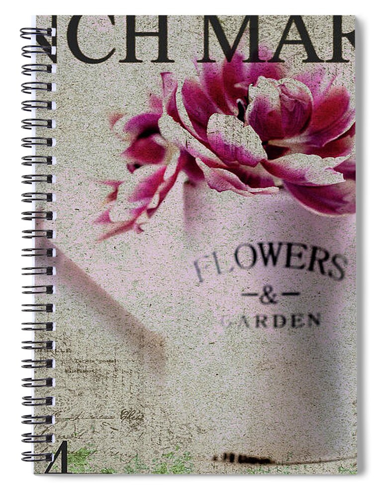 Tulips Spiral Notebook featuring the photograph Pink Tulips in White Pitcher by Rebecca Cozart