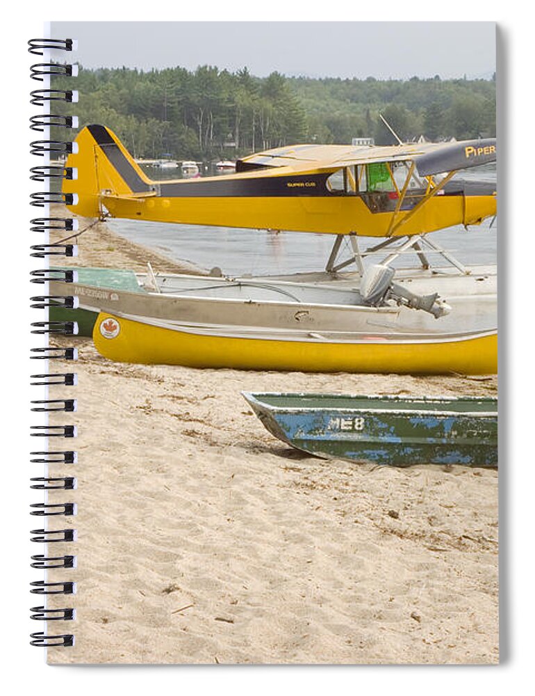 Piper Spiral Notebook featuring the photograph Piper Super Cub Floatplane Near Pond In Maine Canvas Poster Print by Keith Webber Jr