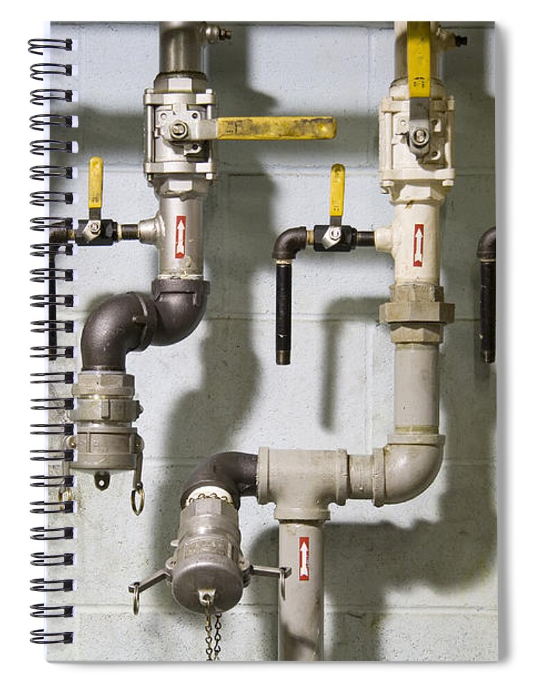 Pipes Spiral Notebook featuring the photograph Pipes and valves by Alexey Stiop