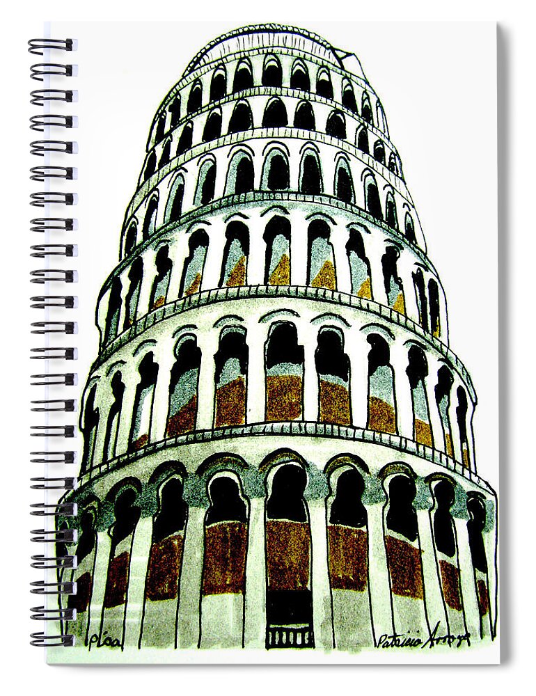Europe Spiral Notebook featuring the drawing Pisa Erected by Patricia Arroyo