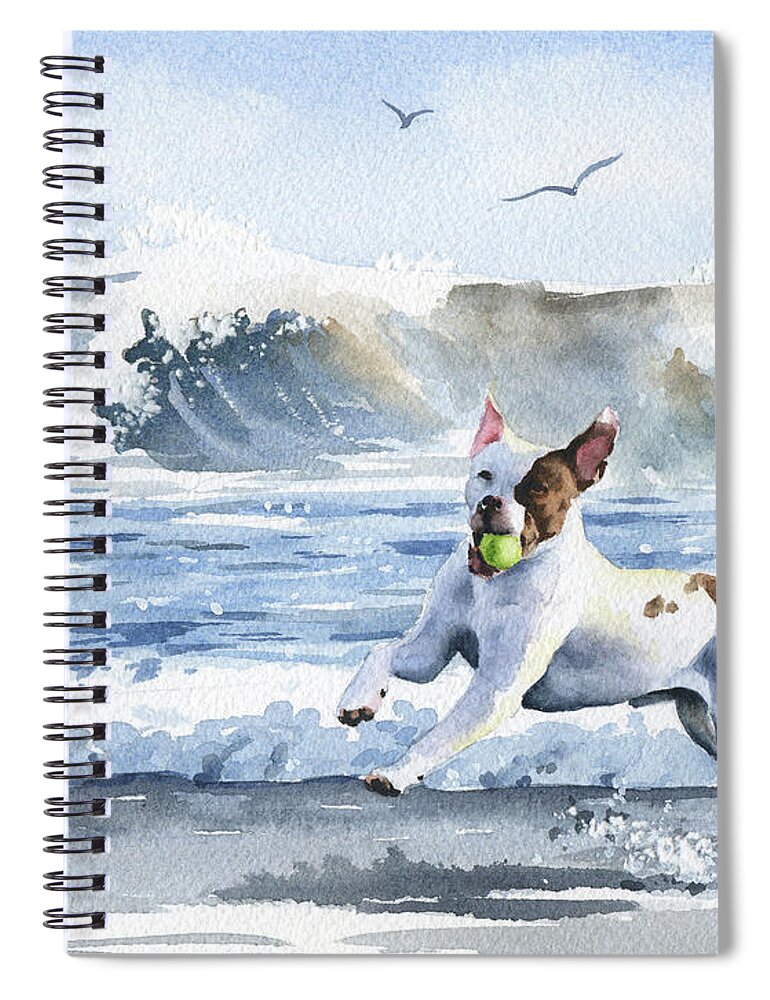 Pit Spiral Notebook featuring the painting Pit Bull at the Beach by David Rogers