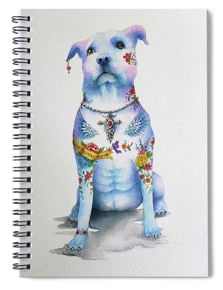Pit Bull Art Spiral Notebook featuring the mixed media Pit Bull Penny Tattoo Dog by Patricia Lintner