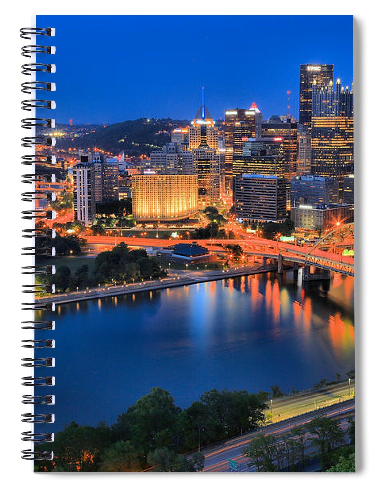 Pittsburgh Spiral Notebook featuring the photograph Pittsburgh Evening Glow by Adam Jewell
