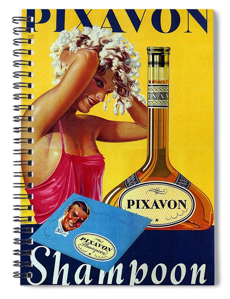 Vintage Spiral Notebook featuring the mixed media Pixavon Shampoon - Austria - Vintage Advertising Poster by Studio Grafiikka