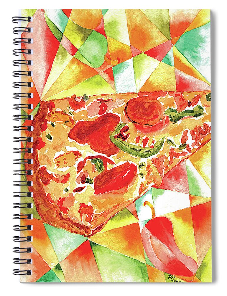 Watercolor Spiral Notebook featuring the painting Pizza Pizza by Paula Ayers