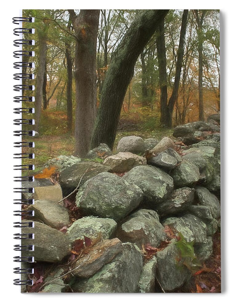 Stone Wall. Trees Spiral Notebook featuring the photograph Place for a Hero by Nancy De Flon