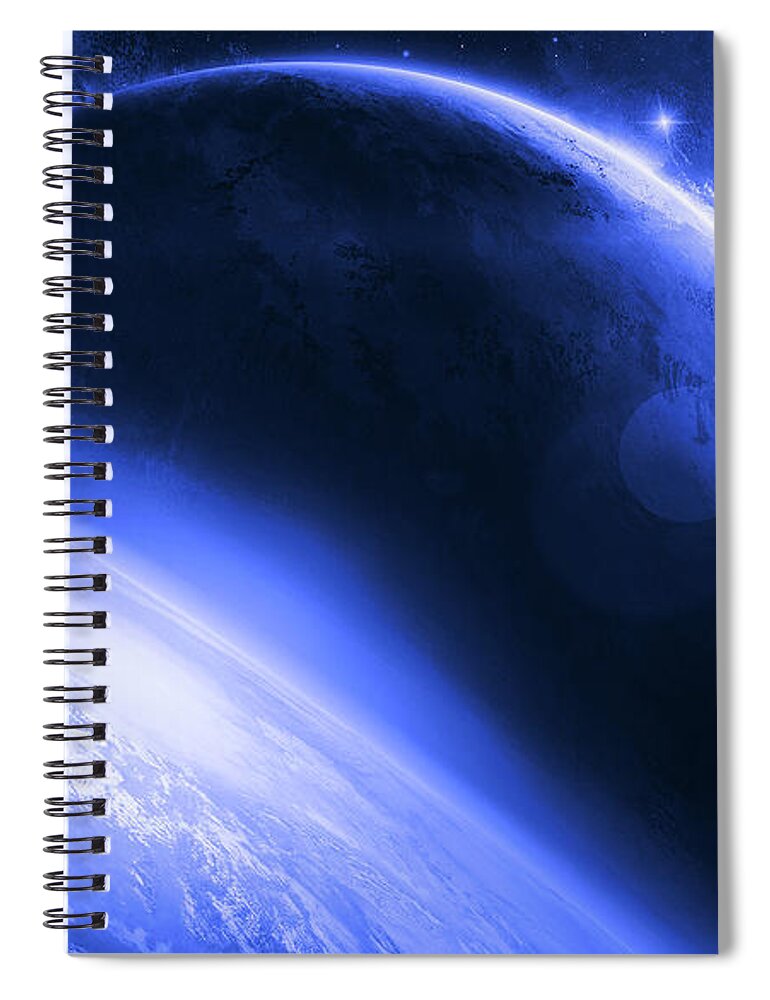 Planet Rise Spiral Notebook featuring the digital art Planet Rise by Maye Loeser