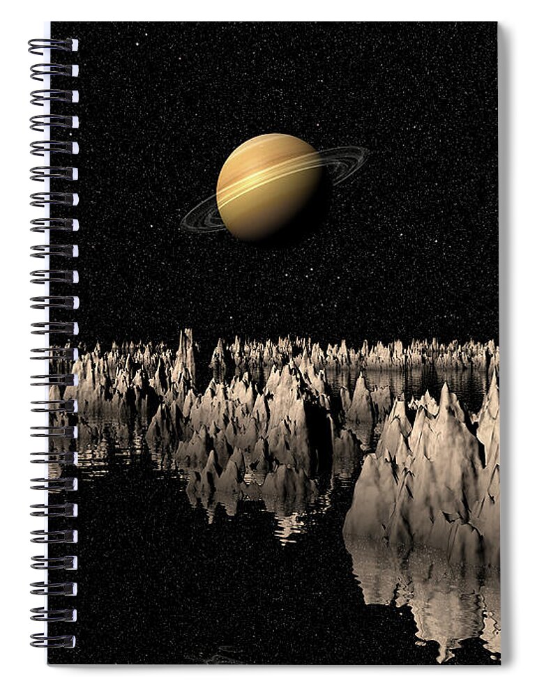 Saturn Spiral Notebook featuring the digital art Planet Saturn by Phil Perkins