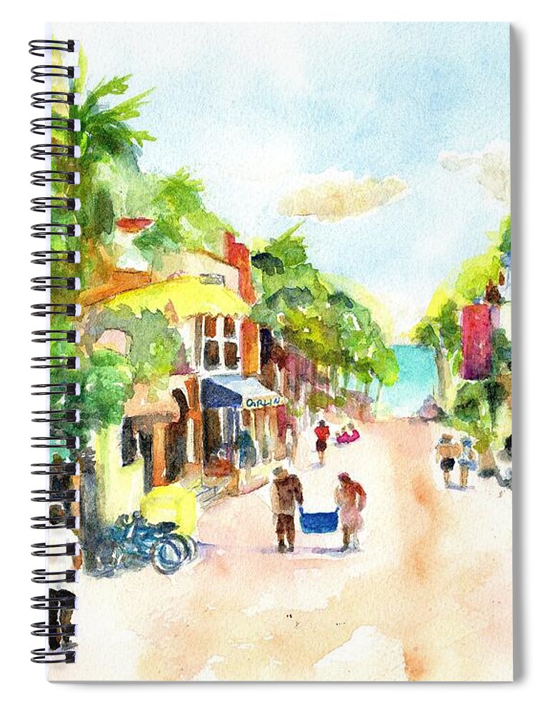 Playa Del Carmen Spiral Notebook featuring the painting Playa del Carmen Mexico Shops by Carlin Blahnik CarlinArtWatercolor