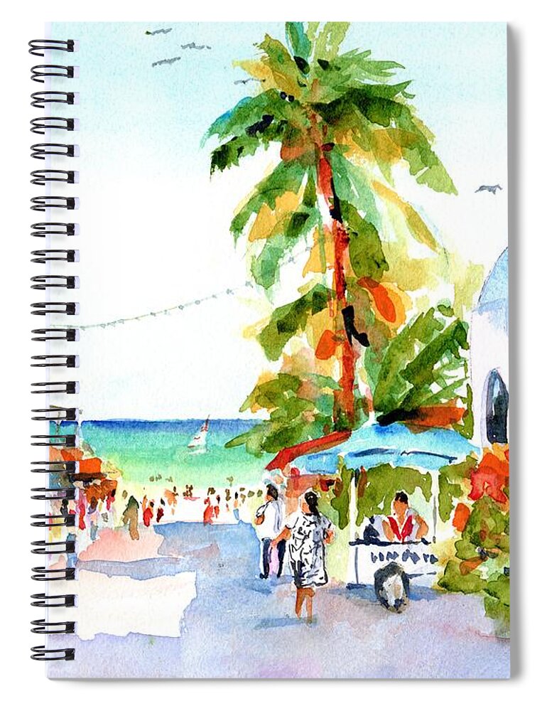 Playa Del Carmen Spiral Notebook featuring the painting Playa del Carmen Shops and Church by Carlin Blahnik CarlinArtWatercolor