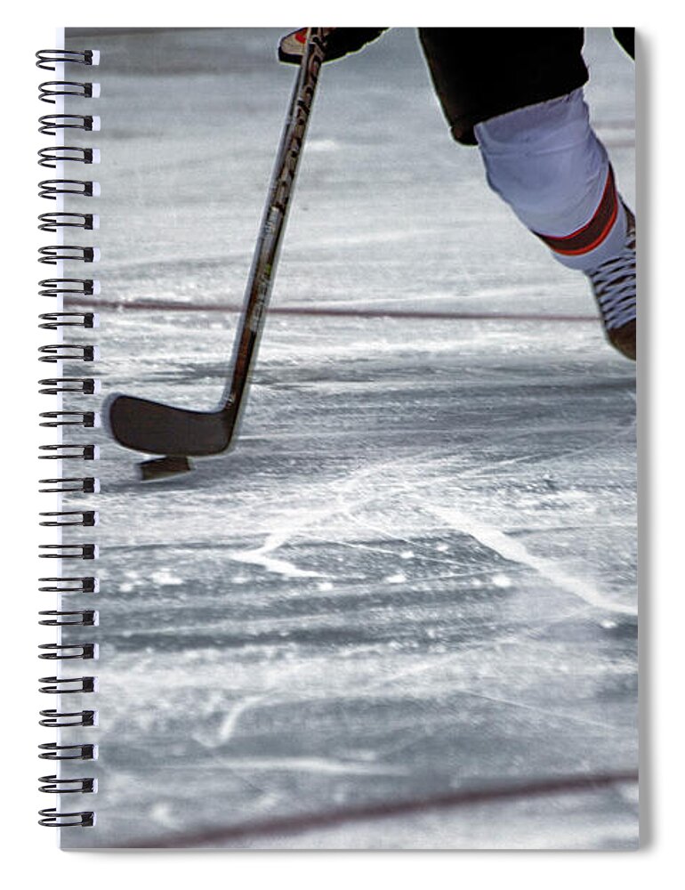 Hockey Spiral Notebook featuring the photograph Player and Puck by Karol Livote