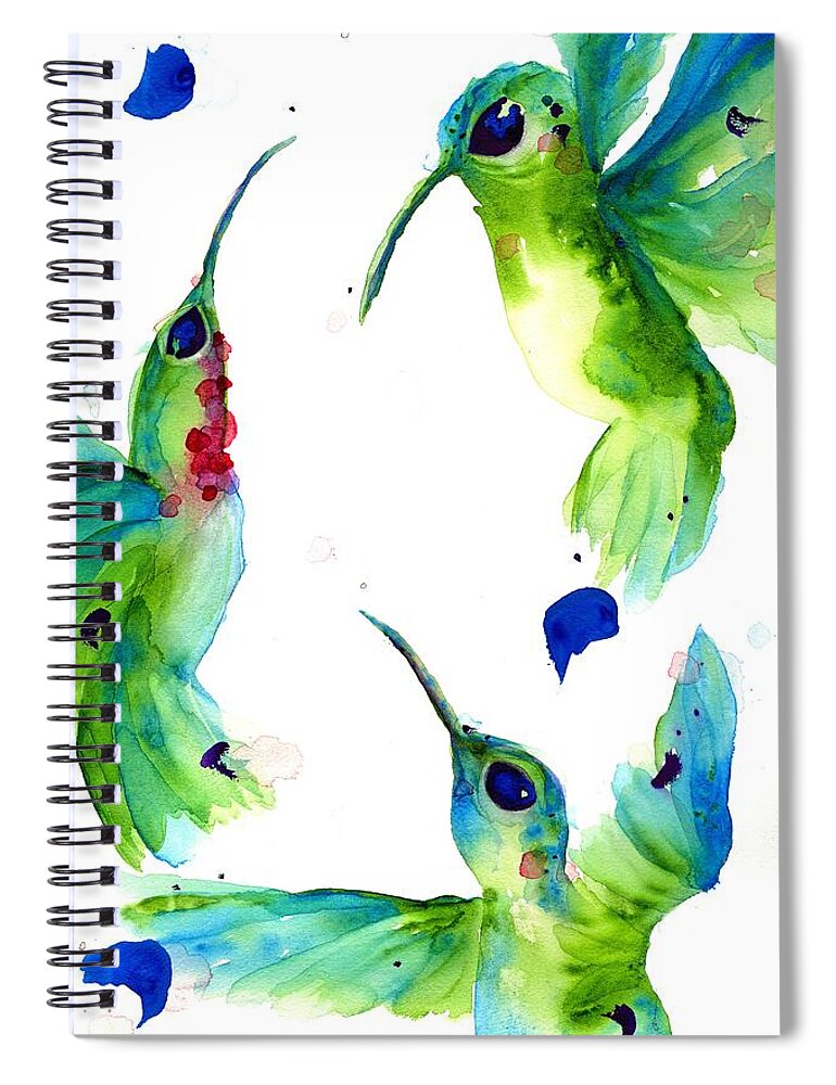 Hummingbirds Spiral Notebook featuring the painting Playful Hummers by Dawn Derman