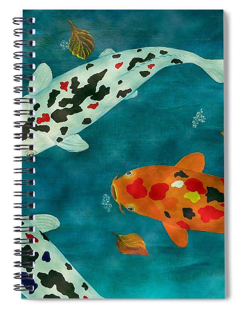 Koi Fish Spiral Notebook featuring the painting Playful Koi Fishes original acrylic painting by Georgeta Blanaru