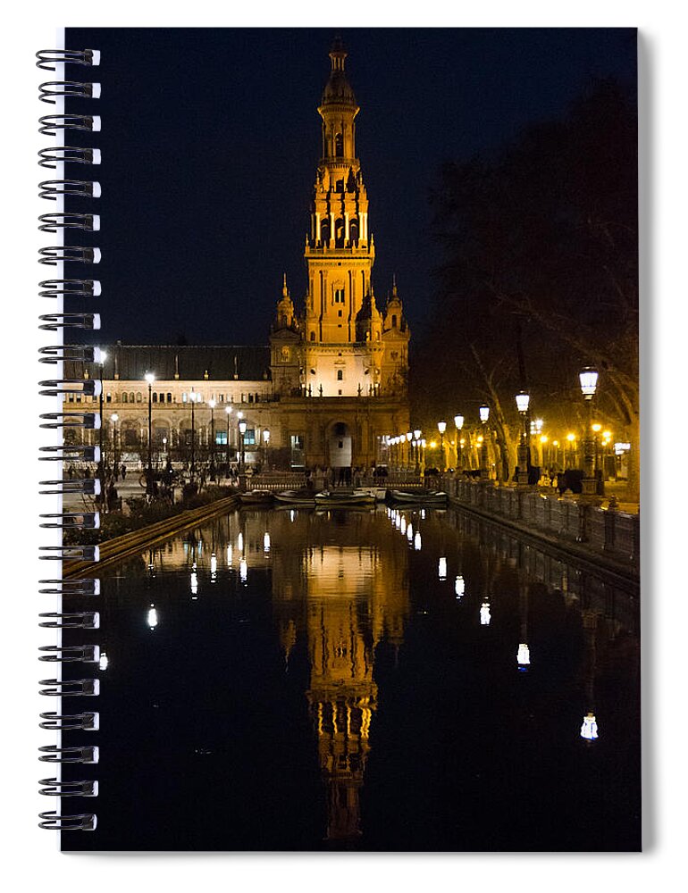 Plaza Spiral Notebook featuring the photograph Plaza de Espana at night - Seville 6 by AM FineArtPrints
