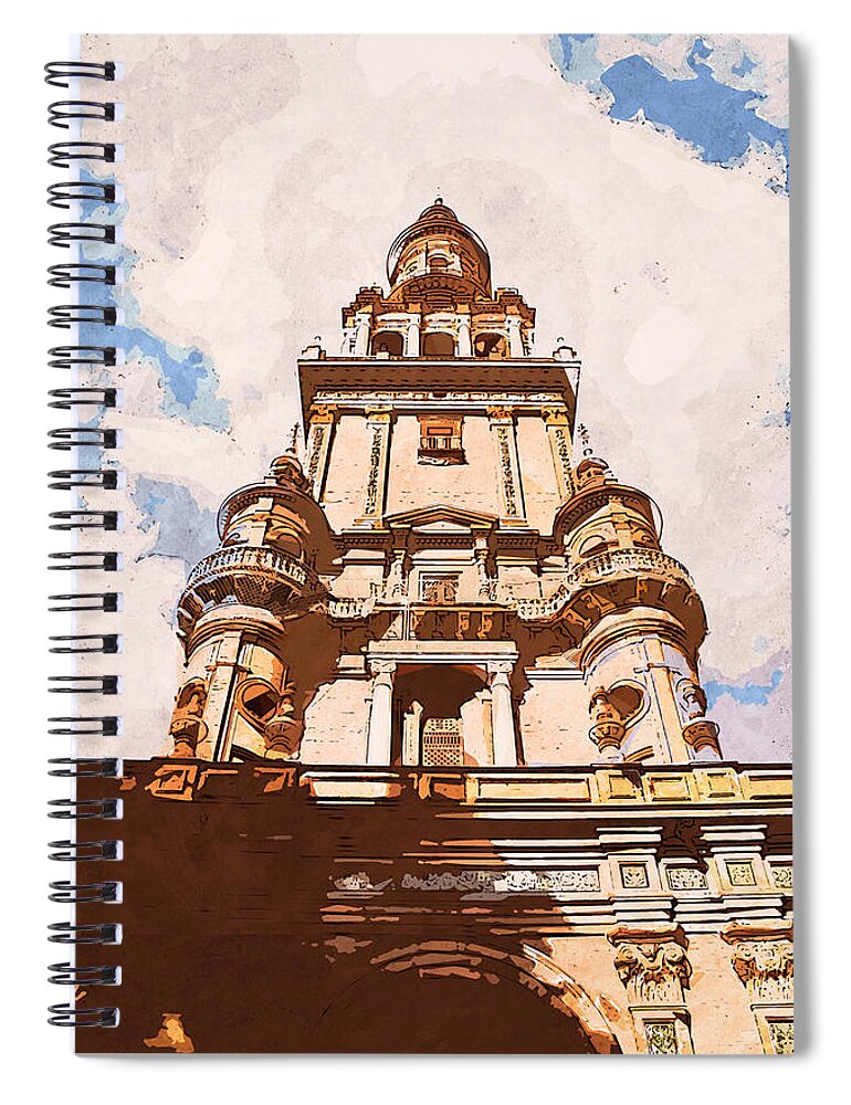 Plaza De Espana Spiral Notebook featuring the painting Plaza de Espana, Seville - 08 by AM FineArtPrints