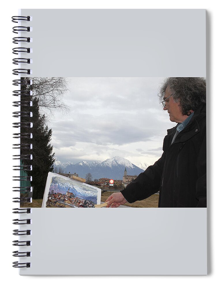  Spiral Notebook featuring the painting Plein Air in Limano, Belluno, Italy by Ylli Haruni