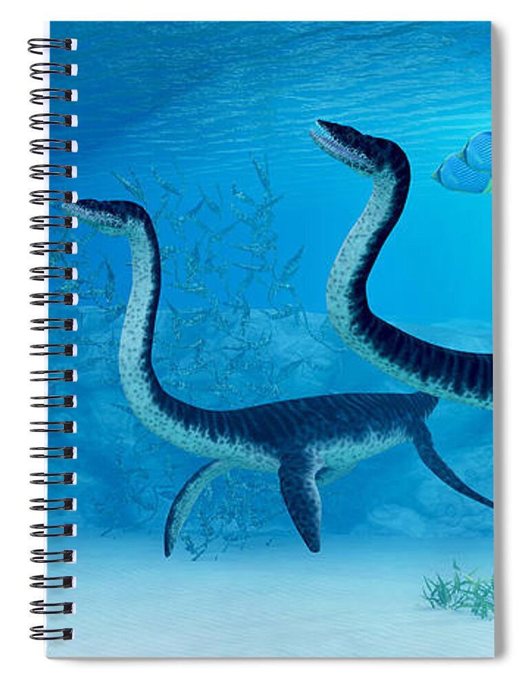 Plesiosaurus Spiral Notebook featuring the painting Plesiosaurus Dinosaur by Corey Ford