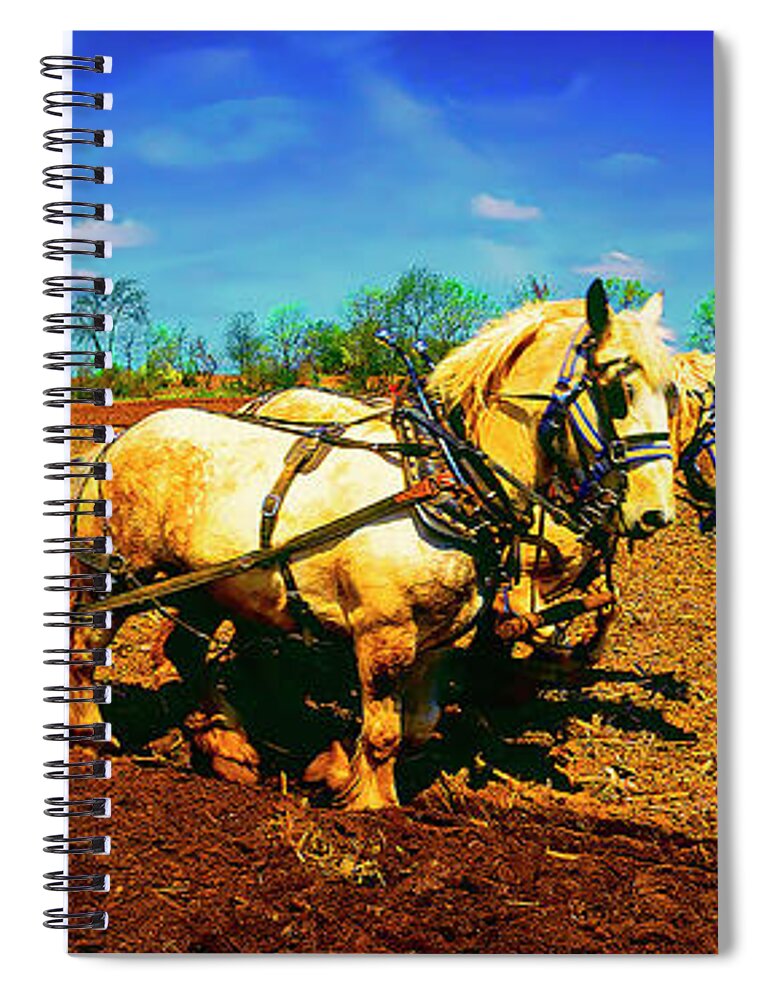 Plow Spiral Notebook featuring the photograph Plow days Freeport Il Draft Horses by Tom Jelen