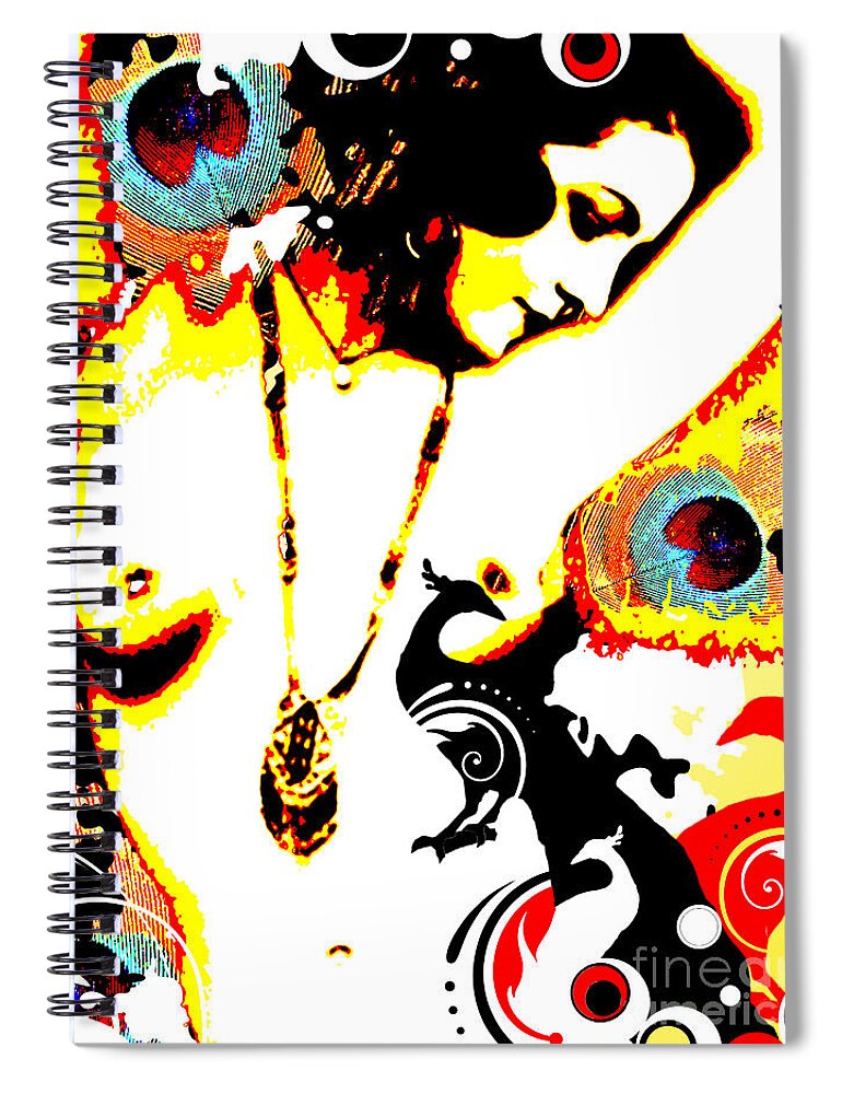 Nostalgic Seduction Spiral Notebook featuring the mixed media Nostalgic Seduction - Poetic Peacock by Chris Andruskiewicz