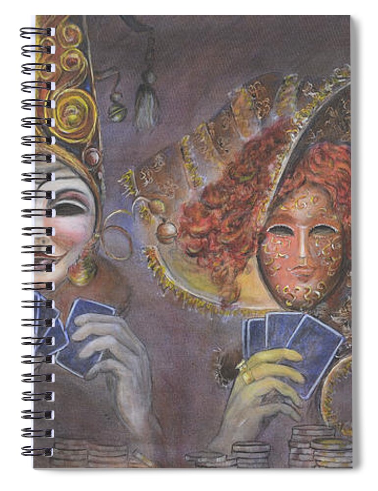 Poker Faces Spiral Notebook featuring the painting Poker Game Faces by Nik Helbig