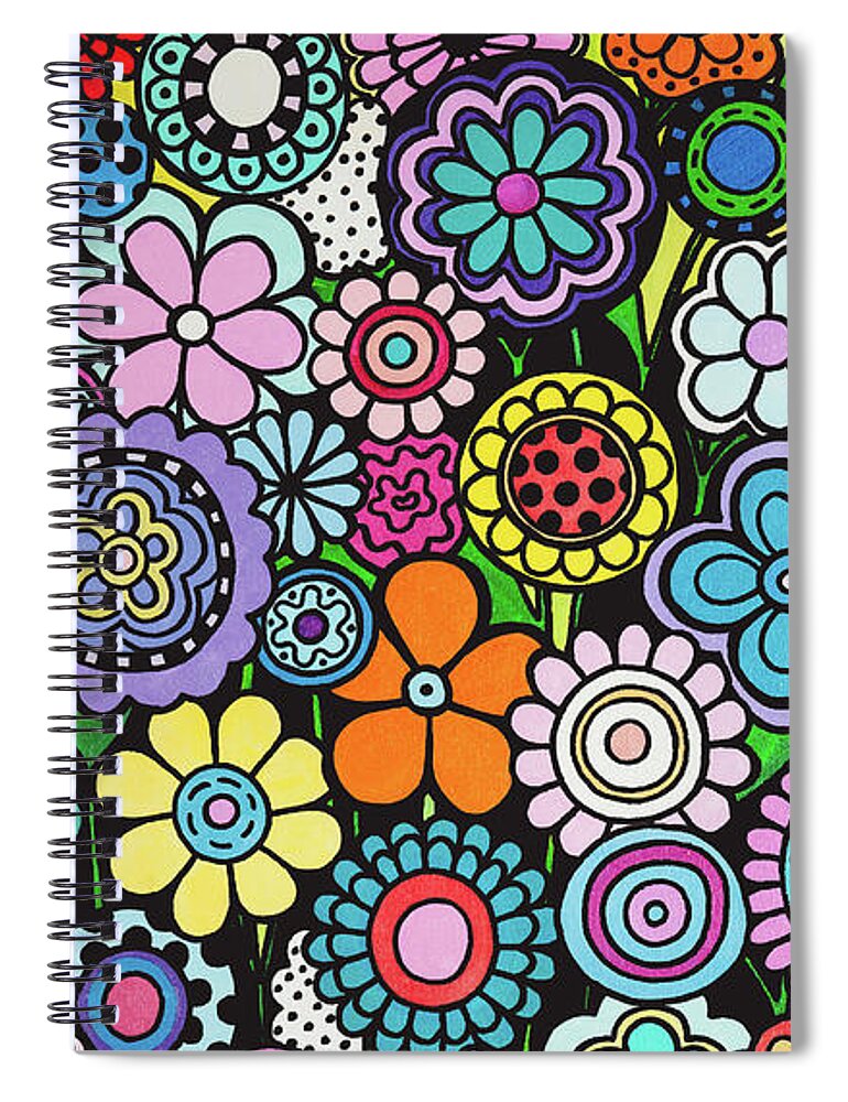 Flowers Spiral Notebook featuring the painting Polka Dot Garden by Beth Ann Scott