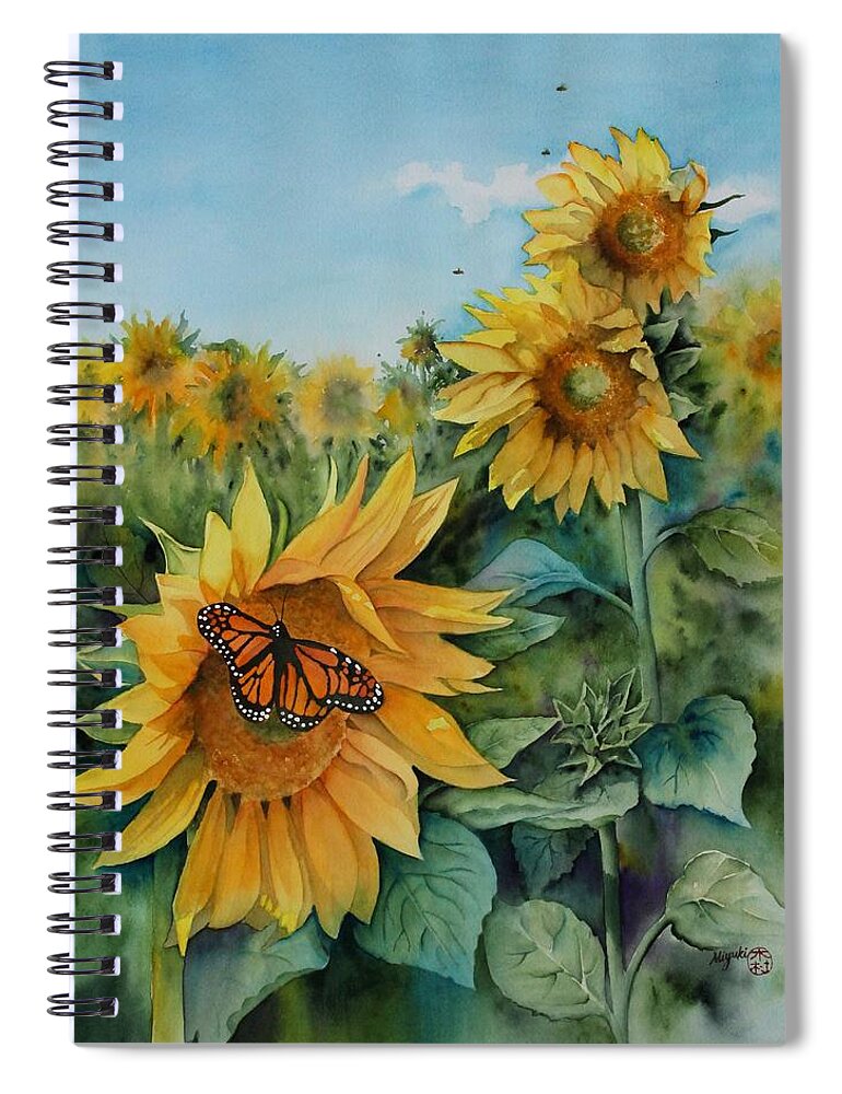 Sunflowers Spiral Notebook featuring the painting Pollinators by Kelly Miyuki Kimura
