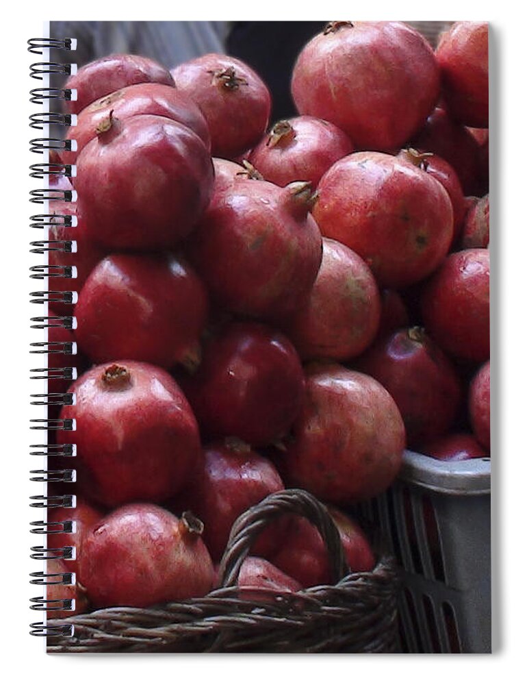 Pomegranates Spiral Notebook featuring the photograph Pomegranates at Jerusalem's Old City Market by Brian Tada