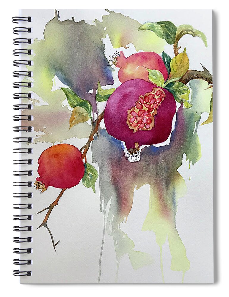Pomegranates Spiral Notebook featuring the painting Pomegranates by Hilda Vandergriff