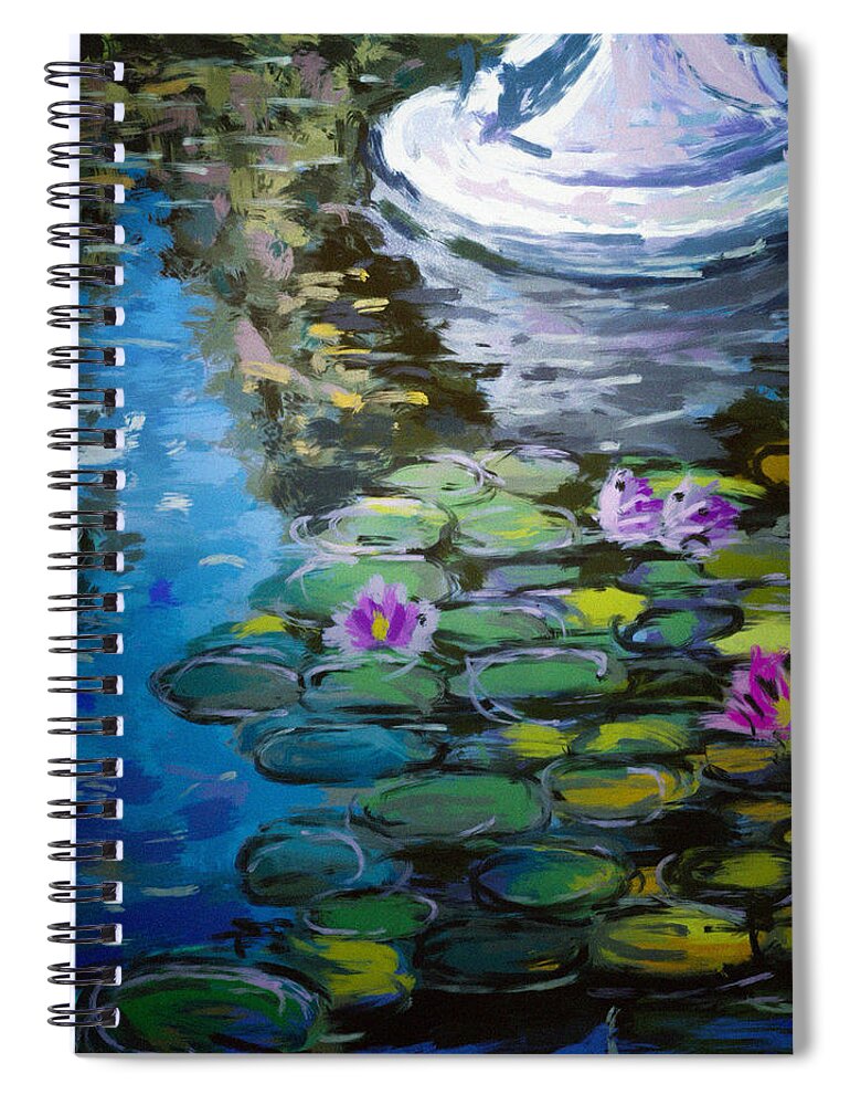 Pond Spiral Notebook featuring the painting Pond In Monet Garden by Vit Nasonov